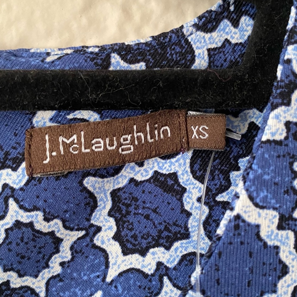 J. McLaughlin Navy Hexagon Pattern Long-Sleeve Mini Dress Size XS Stretch Beach - Picture 3 of 11
